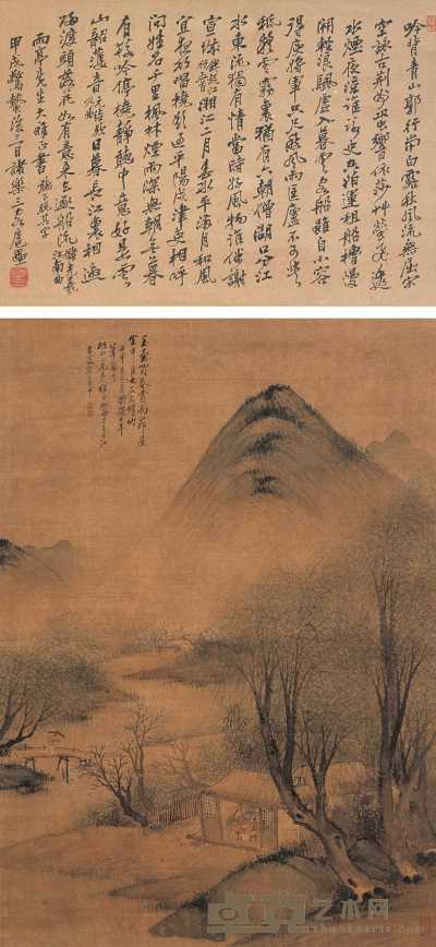 杨柳谷 1872年作 春山赏雨图 立轴 55×38cm